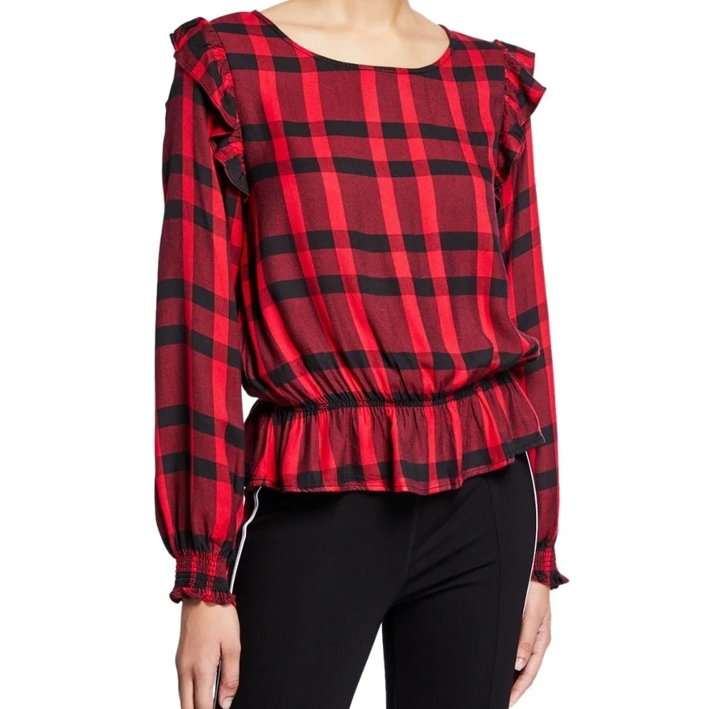 Sanctuary Millie Ruffle Plaid Peplum Top …XS - Picture 1 of 2